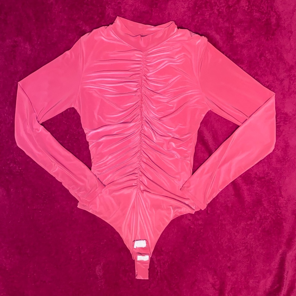 Turtleneck Hot Pink Silky Bodysuit